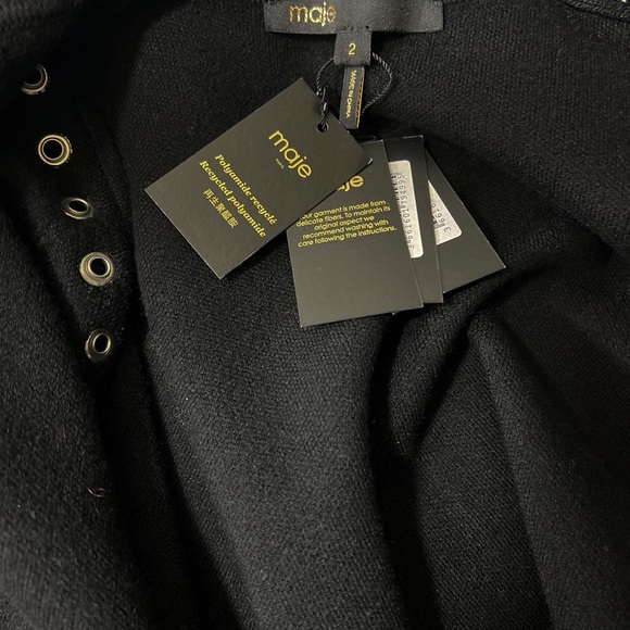 MAJE Knitted Eyelet Black Oversized Over Shirt with Silver Hardware Size: 2 - Picture 6 of 11